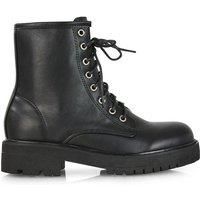 ESSEX GLAM Womens Ankle Boots Ladies Lace Up Chunky Sole Casual Black Faux Leather Winter Biker Combat Booties Size 6