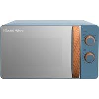 Russell Hobbs RHMM713BL 17 L 700 W Scandi Compact Blue Manual Microwave with 5 Power Levels, Wood Effect Handle & Dials, Timer, Defrost Setting, Easy Clean