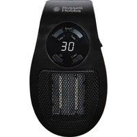 Russell Hobbs 500W Ceramic Plug Heater, Electric Heater Adjustable thermostat, 12 Hour Timer & LED Display, 2 Fan Speeds, 2 Year Guarantee , Black, RHPH2001B
