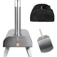 George Foreman Outdoor 12 Inch Wood Pellet Portable Wood Fired Pizza Oven Stainless Steel with Paddle and Carry Bag, BBQ Oven & Smoker, Foldable Legs GFWPPO1SSPC