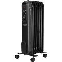 Russell Hobbs 1500W/1.5KW Oil Filled Radiator, 7 Fin Portable Electric Heater - Black, Adjustable Thermostat with 3 Heat Settings, Overheat Protection, 15m sq Room Size, 2 Year Guarantee RHOFR7004B