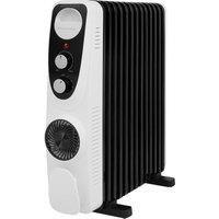Russell Hobbs 13 Fin Oil Filled Radiator 2500W, White & Black Portable Electric Heater with 3 Heat Settings and Fan, Wheels & Integrated Handle, Overheat & Tip Protection, 29m² Room Size, RHOFR2403