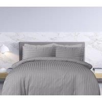 Sleepdown Soft Hotel Quality 250 THREAD COUNT POLYCOTTON Satin Stripe Duvet Cover Set With Pillowcases in Grey Colour(Double)