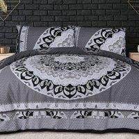 Sleepdown Duvet Cover Set - Paisley Mandala Geometric - Abstract Reversible Quilt Cover Easy Care Bed Linen Soft Cosy Bedding Sets with Pillowcase - Black Grey - Single (135 cm x 220 cm)