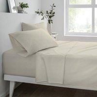 Sleepdown Extra Deep Fitted Sheet 32cm Pocket Easy Care Non-Iron Super Soft Polycotton Bedsheet Bedding Bed Linen - Double - Natural