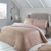 Sleepdown Ribbed Sparkle Glitter Fleece Blush Pink Reversible Soft Duvet Cover Quilt Bedding Set With Pillowcases - King (220cm x 230cm)