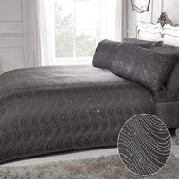 Sleepdown Swirl Striped Glitter Charcoal Grey Jacquard Luxury Easy Care Duvet Cover Quilt Bedding Set with Pillowcases - King (220cm x 230cm)
