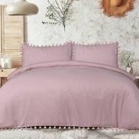 Sleepdown Pom Pom Blush Luxury Easy Care Plain Duvet Cover Quilt Bedding Set with Pillowcases - Super King (220cm x 260cm)
