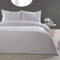Sleepdown Pom Silver Fleece Warm Cosy Soft Easy Care Plain Flannel Duvet Cover Quilt Bedding Set with Pillowcases-Super King (260cm x 230cm)