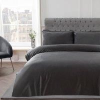 Sleepdown Matt Velvet Charcoal Grey Luxury Super Soft Easy Care Plain Duvet Cover Quilt Bedding Set with Pillowcases - King (220cm x 230cm)