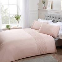 Sleepdown Pintuck Pleated Striped Panel Blush Pink Luxury Easy Care Soft Cosy Duvet Cover Quilt Bedding Set with Pillowcases - Super King (220cm x 260cm)