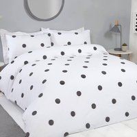 Sleepdown Tufted Polka Dots Circles White Charcoal Soft Cosy Easy Care Luxury Duvet Cover Quilt Bedding Set with Pillowcases - Super King (260cm x 220cm)