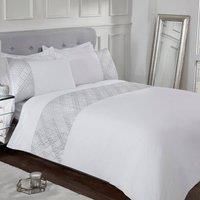 Sleepdown 3D Geometric Luxury Lurex Jacquard Cuff Panel Band White Soft Easy Care Duvet Cover Quilt Bedding Set with Pillowcase - Single (135cm x 200cm)