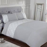 Sleepdown 3D Geometric Luxury Lurex Jacquard Cuff Panel Band Grey Soft Easy Care Duvet Cover Quilt Bedding Set with Pillowcases - King (220cm x 230cm)