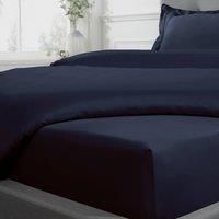 Sleepdown Fitted Sheet 100% Cotton Sateen Soft Cosy 16" 40cm Extra Deep 300 Thread Count Luxury Bedding Bedsheet Bed Linen - Navy Blue - Double