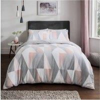 Sleepdown Geometric Teddy Fleece Thermal Warm Cosy Super Soft Duvet Cover Quilt Bedding Set with Pillow Cases - Blush Pink - Double (200 cm x 200 cm)
