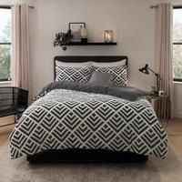 Sleepdown Geo Jacquard Fleece Thermal Warm Cosy Super Soft Duvet Cover Quilt Bedding Set with Pillow Cases - Super King (220cm x 260cm) - Charcoal Grey White