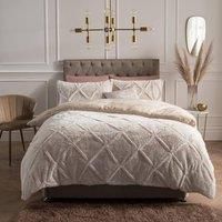 Sleepdown Ruched Diamond Faux Fur Fleece Thermal Warm Cosy Super Soft Duvet Cover Quilt Bedding Set with Pillow Case - Single (135 cm x 200 cm) - Natural