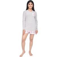 Sleepdown Women/'s Tee Ladies Pyjama 2 Piece Sleeve Pocket T-Shirt & Check Short Set Casual Loungewear Nightwear, Grey Pink, M
