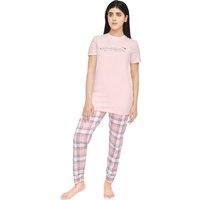 Sleepdown Women/'s Tee Ladies Pyjama 2 Piece Sleeve Pocket T-Shirt & Check Short Set Casual Loungewear Nightwear, Grey Pink, XXL