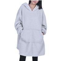 Sleepdown Womens Ladies Single Layer Borg Blanket Hoodie Warm Soft Cosy Loungewear - One Size - Light Grey
