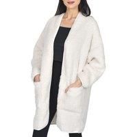 Sleepdown Womens Ladies House Coat Luxury Borg Bath Robe Rib Placket Dressing Gown Warm Cosy Loungewear - L/XL - Cream