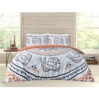 Sleepdown Tribal Elephant Mandala White Rust Orange Reversible Duvet Cover Quilt Pillow Cases Bedding Set Soft Easy Care - King (230cm x 220cm)