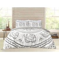 Sleepdown Tribal Elephant Mandala White Grey Black Reversible Duvet Cover Quilt Pillow Cases Bedding Set Soft Easy Care - King (230cm x 220cm)