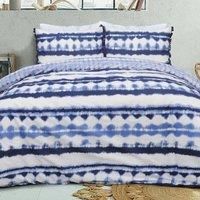 Sleepdown Tie Dye Geo Blue White Reversible Duvet Cover Quilt Tassel Pillow Cases Bedding Set Soft Easy Care - King (230cm x 220cm)
