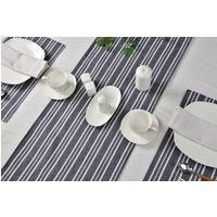 Sleepdown Table Runner 100% Cotton Half Panama Textured Stripes Printed for Dining Décor - Table Cover Cloth for Party, Banquet, Wedding & Outdoors - Grey - 220cm x 44cm