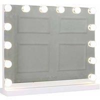 At Home Comforts Light Up Hollywood Mirror with Dimmable LED Globe Lights for Makeup, Vanity Table (15 Bulb Landscape), White