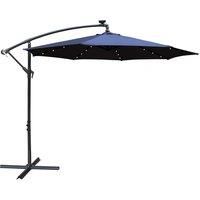 3M Banana Cantilever Parasol with LED Spot Lights, Outdoor Garden Crank Umbrella