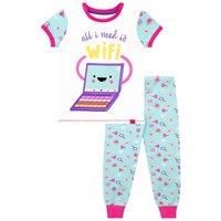 Harry Bear Girls Pyjamas All I Need is WiFi Blue Age 7 to 8 Years