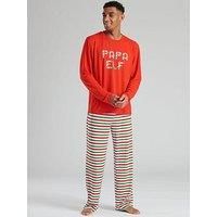 Loungeable Family Mens 'Papa Elf' Long Sleeve And Trouser Pyjama Set - Red