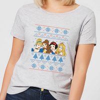 Disney Princesses Christmas Faces Women's Grey T-Shirt - XL - Grey