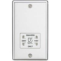 Knightsbridge Round Edge Dual Voltage Shaver Socket in Polished Chrome with White Insert