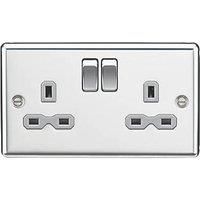 Knightsbridge CL9PCG 13A 2G DP Switched Socket with Grey Insert - Rounded Edge Polished Chrome, 7.5 mm*85.75 mm*146.5 mm