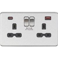 KnightsBridge 13A 2G DP Switched Socket with Dual USB FASTCHARGE ports (A + C) - Brushed Chrome with black insert