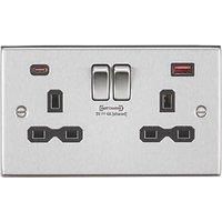 KNIGHTSBRIDGE SQUARE EDGE BRUSHED CHROME SWITCHES AND SOCKETS GREY BLACK WHITE