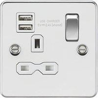KNIGHTSBRIDGE POLISHED CHROME FLAT PLATE Switches & Sockets ALL Inserts + USB