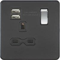 Knightsbridge Screwless 13A 1G switched socket with dual USB charger (2.4A)