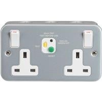 Knightsbridge M9RCD Metal CLAD 13A 2G DP RCD Switched Socket - 30mA (Type A), Powder-Coated Silver/Grey, 81.0 mm*50.0 mm*142.0 mm