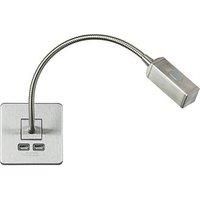KnightsBridge Screwless Reading Light with Dual USB Charger - Brushed Chrome