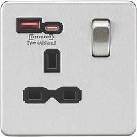 KNIGHTSBRIDGE BRUSHED CHROME SCREWLESS Switches & Sockets ALL Inserts + USB