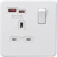 KNIGHTSBRIDGE MATT WHITE SCREWLESS Switches & Sockets WHITE Inserts + USB