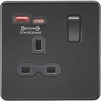 KNIGHTSBRIDGE MATT BLACK SCREWLESS Switches & Sockets BLACK ROCKER + USB
