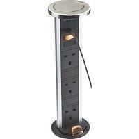 Knightsbridge SK9909BC 13A 3-Gang SP Switched Pop-up Socket + 4.0A 2-Outlet Type A & C USB Charger Brushed Chrome (279VF)