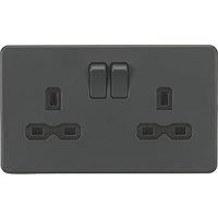 KnightsBridge Screwless 13A 2G DP switched socket - Anthracite