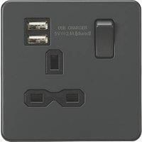 KNIGHTSBRIDGE ANTHRACITE SCREWLESS Switches & Sockets BLACK Insert + USB