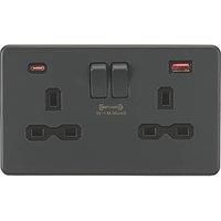KnightsBridge 13A 2G DP switched socket with dual USB charger A + C (FASTCHARGE) - Anthracite